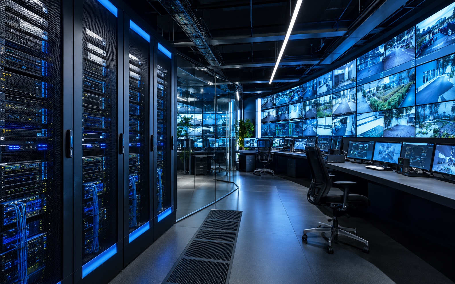 high resolution enterprise control room, CCTV monitoring and data networking infrastructure